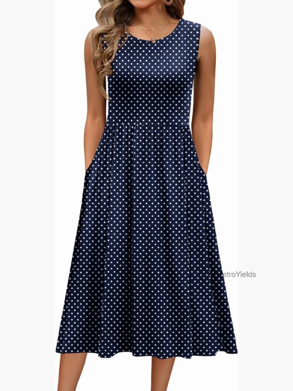 Sleeveless Tank Midi Dress with Pockets Floral A-Line Casual Loose Fit Summer